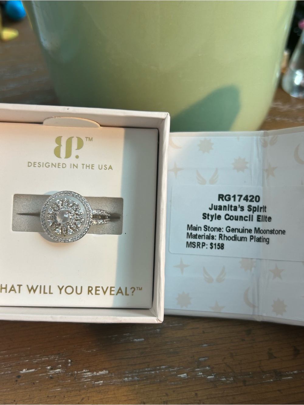 New- BP Halo Juanita's Spirit Rhodium Moonstone Ring size 8